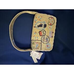 MADE IN INDIA HAND SEWN BEADED Travel Adventure NEW YORK ROUTE 66 Shoulder Bag
